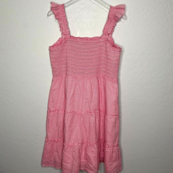 J. Crew Pink White Stripe Smocked Pocketed Tiered Dress Size XXL - Picture 7 of 7